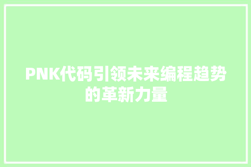 PNK代码引领未来编程趋势的革新力量