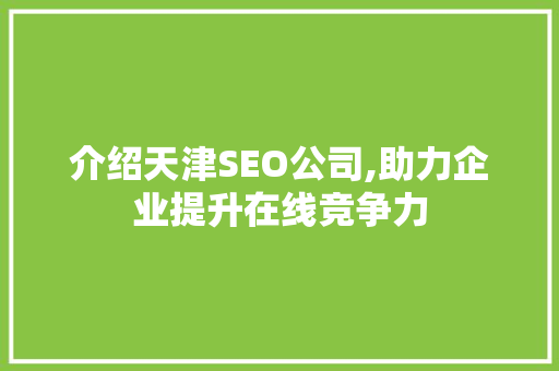 介绍天津SEO公司,助力企业提升在线竞争力