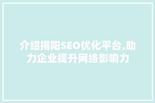 介绍揭阳SEO优化平台,助力企业提升网络影响力