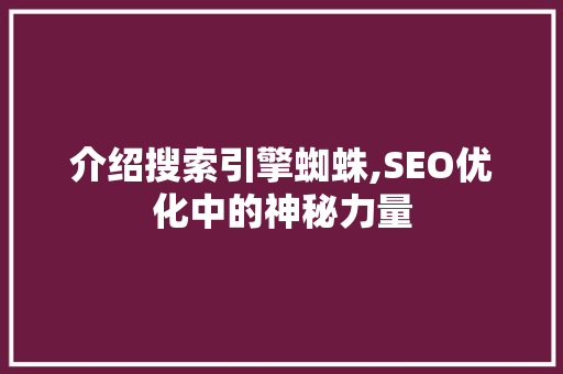 介绍搜索引擎蜘蛛,SEO优化中的神秘力量