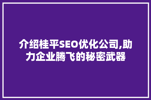 介绍桂平SEO优化公司,助力企业腾飞的秘密武器