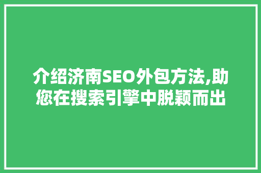 介绍济南SEO外包方法,助您在搜索引擎中脱颖而出