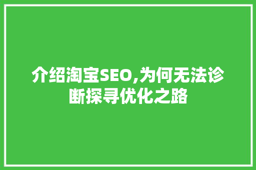 介绍淘宝SEO,为何无法诊断探寻优化之路