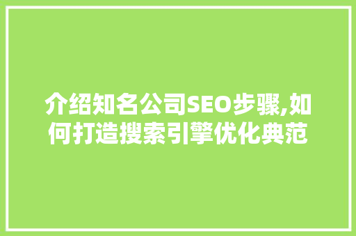 介绍知名公司SEO步骤,如何打造搜索引擎优化典范