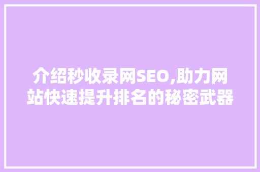介绍秒收录网SEO,助力网站快速提升排名的秘密武器