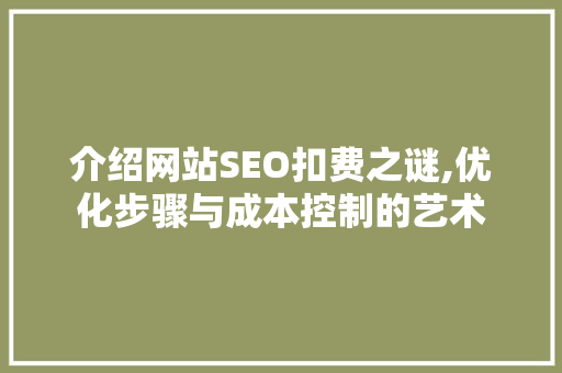 介绍网站SEO扣费之谜,优化步骤与成本控制的艺术