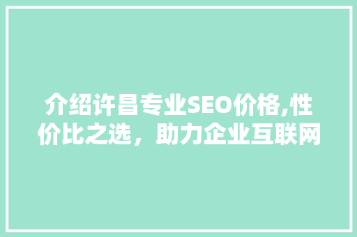 介绍许昌专业SEO价格,性价比之选，助力企业互联网营销腾飞