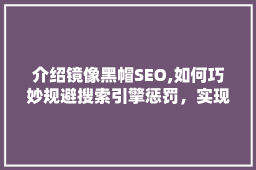 介绍镜像黑帽SEO,如何巧妙规避搜索引擎惩罚，实现网站快速排名
