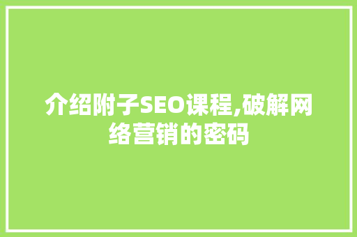介绍附子SEO课程,破解网络营销的密码