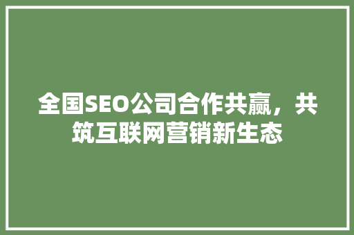 全国SEO公司合作共赢，共筑互联网营销新生态