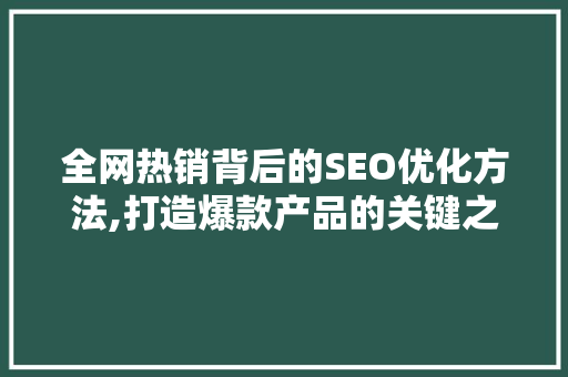 全网热销背后的SEO优化方法,打造爆款产品的关键之路