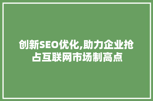 创新SEO优化,助力企业抢占互联网市场制高点