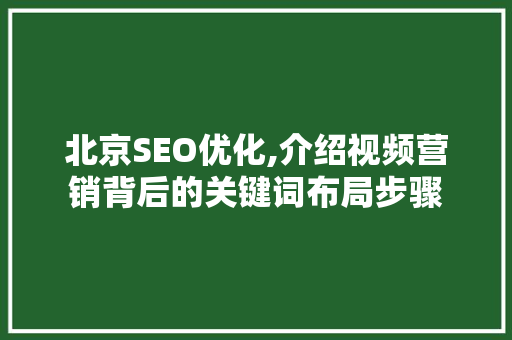 北京SEO优化,介绍视频营销背后的关键词布局步骤
