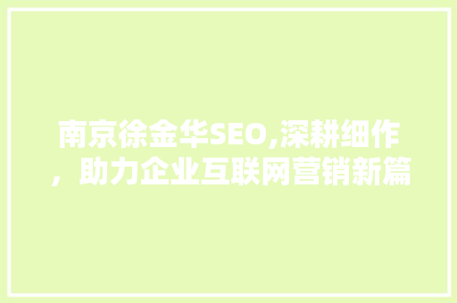 南京徐金华SEO,深耕细作，助力企业互联网营销新篇章