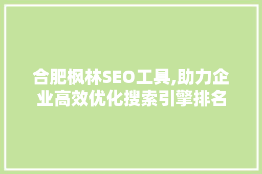 合肥枫林SEO工具,助力企业高效优化搜索引擎排名