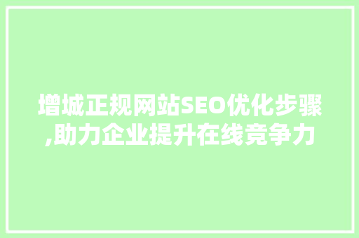 增城正规网站SEO优化步骤,助力企业提升在线竞争力