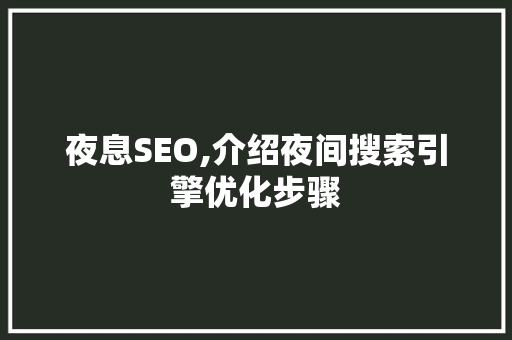 夜息SEO,介绍夜间搜索引擎优化步骤