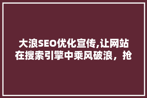 大浪SEO优化宣传,让网站在搜索引擎中乘风破浪，抢占流量高地