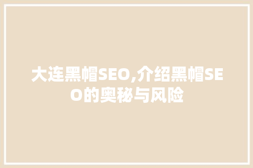 大连黑帽SEO,介绍黑帽SEO的奥秘与风险