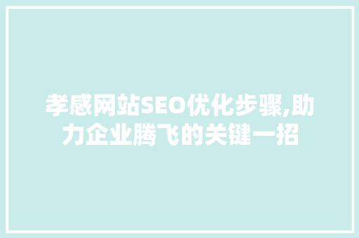 孝感网站SEO优化步骤,助力企业腾飞的关键一招