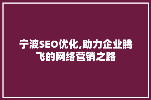 宁波SEO优化,助力企业腾飞的网络营销之路