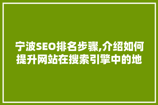 宁波SEO排名步骤,介绍如何提升网站在搜索引擎中的地位