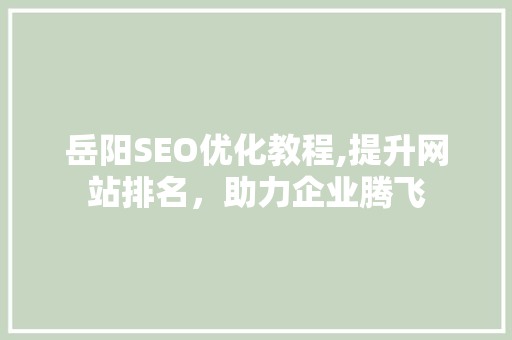 岳阳SEO优化教程,提升网站排名，助力企业腾飞