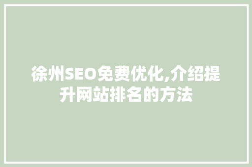 徐州SEO免费优化,介绍提升网站排名的方法