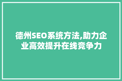 德州SEO系统方法,助力企业高效提升在线竞争力