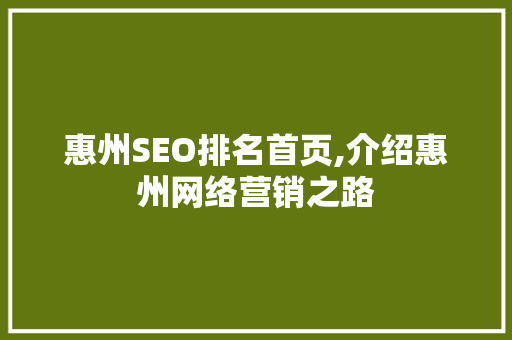 惠州SEO排名首页,介绍惠州网络营销之路