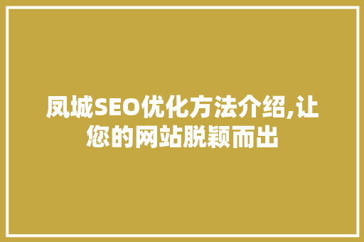 凤城SEO优化方法介绍,让您的网站脱颖而出