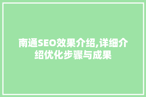 南通SEO效果介绍,详细介绍优化步骤与成果