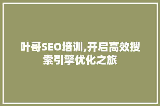 叶哥SEO培训,开启高效搜索引擎优化之旅