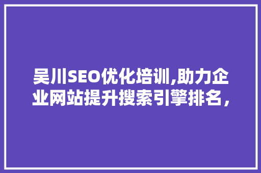 吴川SEO优化培训,助力企业网站提升搜索引擎排名，抢占市场先机