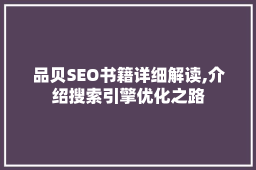 品贝SEO书籍详细解读,介绍搜索引擎优化之路