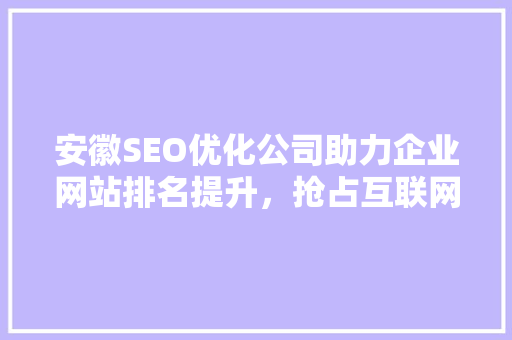 安徽SEO优化公司助力企业网站排名提升，抢占互联网市场先机