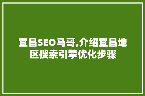 宜昌SEO马哥,介绍宜昌地区搜索引擎优化步骤