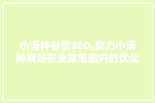 小语种谷歌SEO,助力小语种网站在全球范围内的优化与推广
