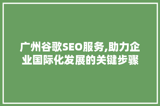 广州谷歌SEO服务,助力企业国际化发展的关键步骤
