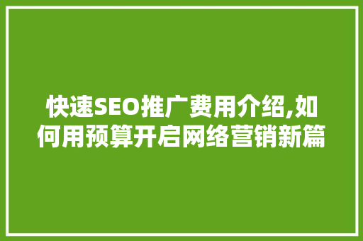 快速SEO推广费用介绍,如何用预算开启网络营销新篇章