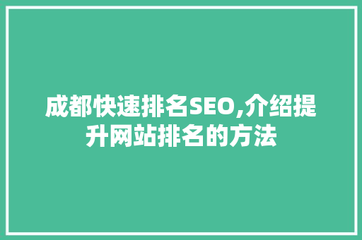 成都快速排名SEO,介绍提升网站排名的方法