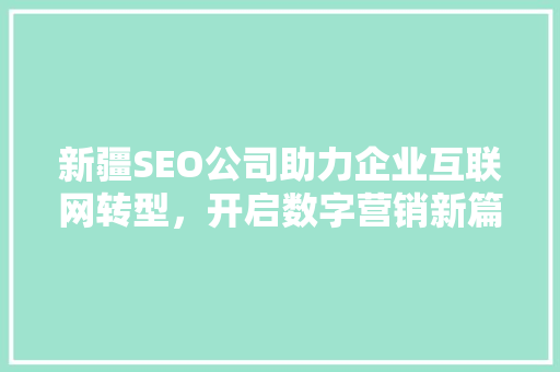 新疆SEO公司助力企业互联网转型，开启数字营销新篇章