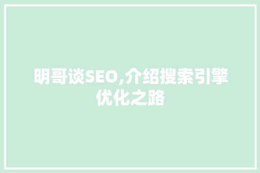 明哥谈SEO,介绍搜索引擎优化之路