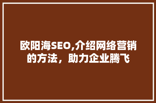 欧阳海SEO,介绍网络营销的方法，助力企业腾飞