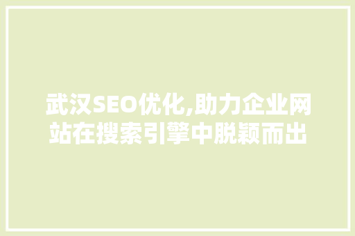 武汉SEO优化,助力企业网站在搜索引擎中脱颖而出