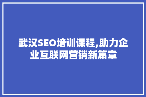 武汉SEO培训课程,助力企业互联网营销新篇章