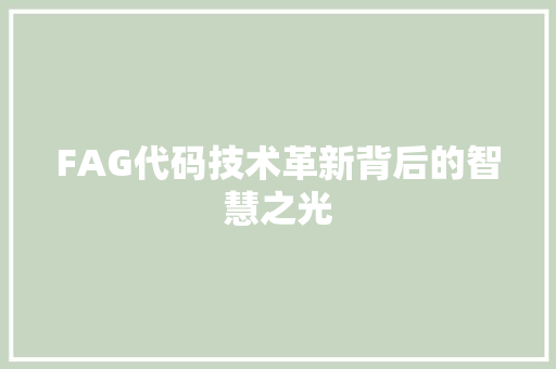 FAG代码技术革新背后的智慧之光