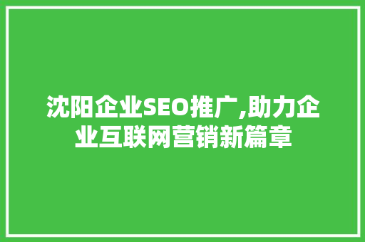 沈阳企业SEO推广,助力企业互联网营销新篇章