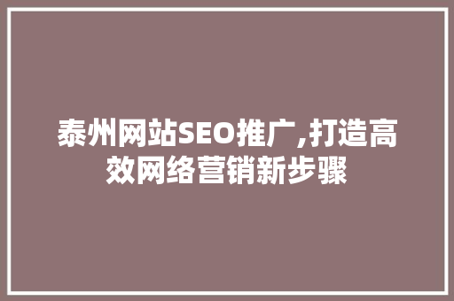 泰州网站SEO推广,打造高效网络营销新步骤