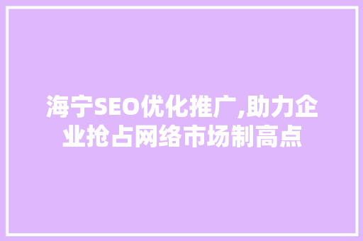 海宁SEO优化推广,助力企业抢占网络市场制高点